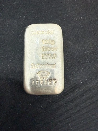 METALOR 100 Gram Silver Bullion Cast Bar .999