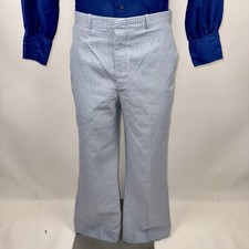 Vintage Mens Pants 34 31 Polyester Disco Golf Slacks Blue Plaid Hippie 60s 70s