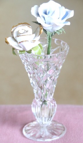 Vintage Pressed Glass Bud Vase. Diamond Pattern. Thumbprint Edge.