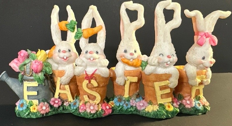 Easter Bunnies In Flower Pots Decor Tabletop Ceramic (13.5in. Wide x 5in. Tall)