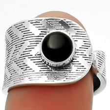 Adjustable - Black Onyx - Brazil 925 Sterling Silver Ring s.7.5 Jewelry R-1319