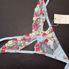 For LOVE & LEMONS M thong Panty AURELIA blue Hot Pink ROSE daisy EMBROIDERY mesh