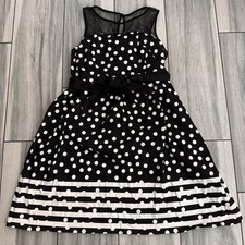 Motherhood Maternity Dress Black White Polka Dots Tie Waist Fit & Flare Medium