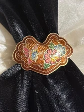 VTG Gold-Tone Cloisonné Floral Butterfly Scarf Clip Ring Jewelry Accessory
