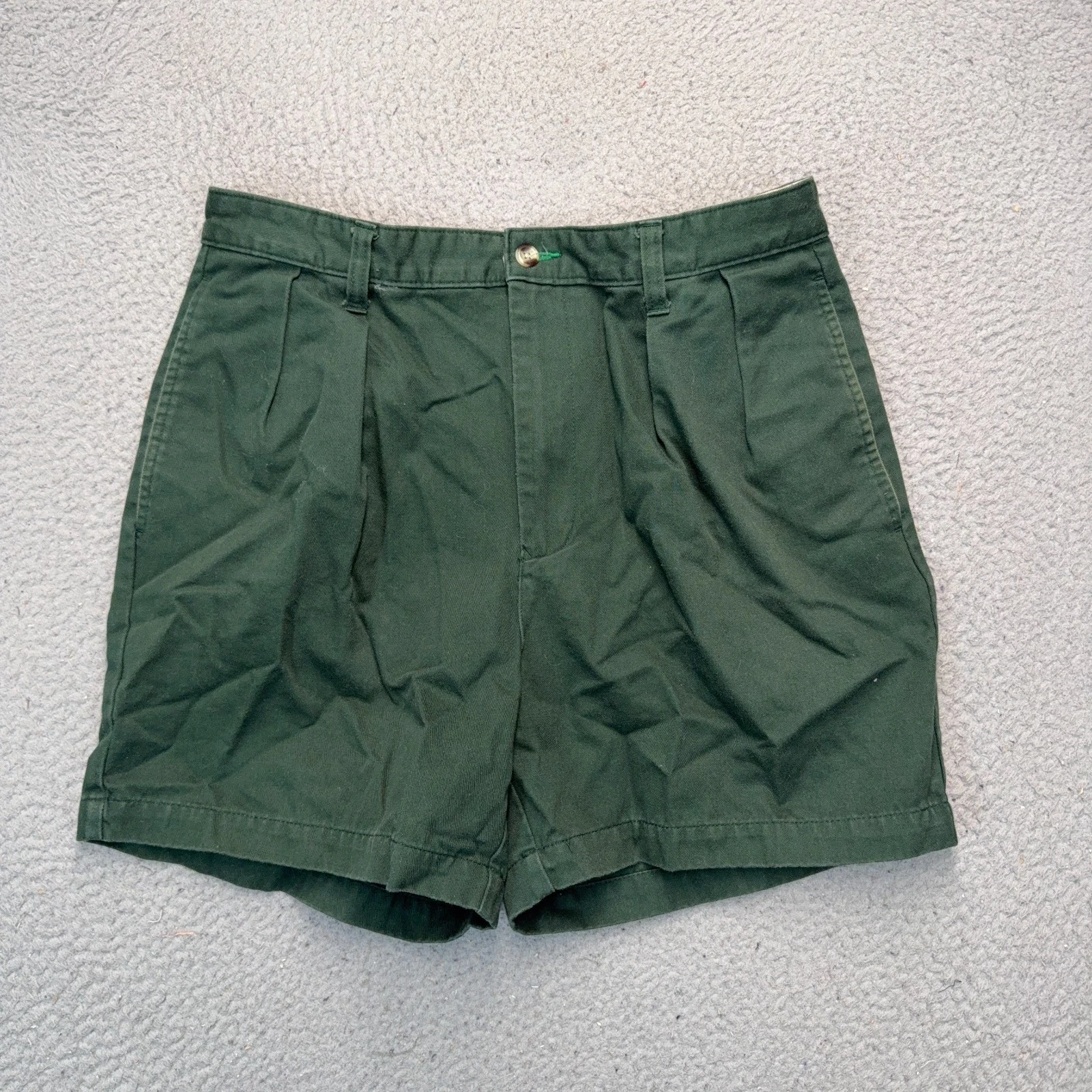 Tommy Hilfiger Chino Shorts Mens 33 Green 6" Inseam Pleated Vintage Retro Beach