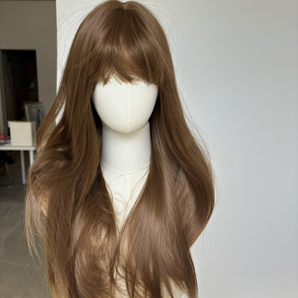 Cosplay Wig With Bangs Brown Synthetic Hair Heat Resistant Long Straight