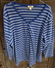 Style & Co Women's Plus Size Blue Strip Pullover Top 3X