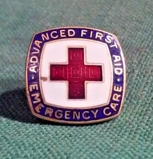 Vintage American Red Cross Advanced First Aid Emergency Care Lapel Pin Gold-Tone