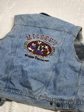 Vintage 90s Disney Mickey Mouse Inc Reversible Denim Jean Vest Men Size Medium