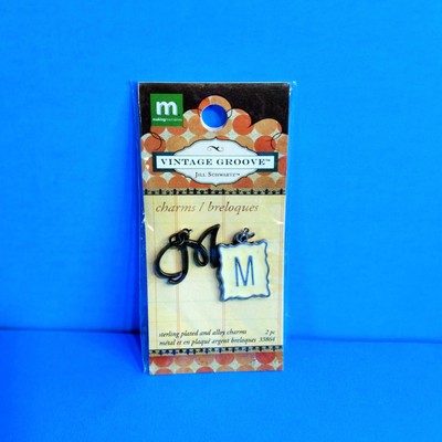 2010 MAKING MEMORIES RARE VINTAGE GROOVE ''M'' CHARM Jill Schwartz Sterling Plated