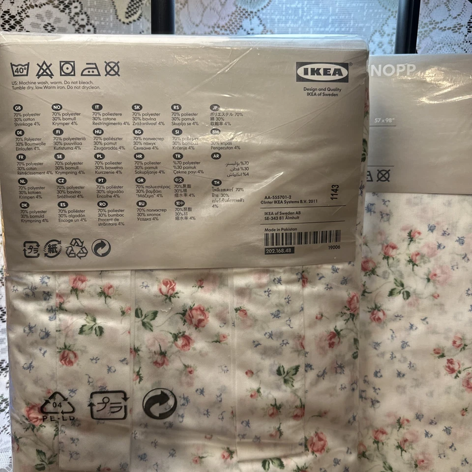 Ikea Emmie Knopp Cortinas de Encaje Transparente 4 Paneles (2 Pares) 57"x98" Blanco Floral Nuevo Foto 4 de 4