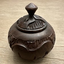 Carved Wooden Trinket Bowl with Lid- Carved Elephant And Rhino