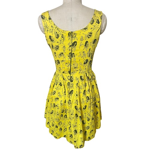 Nooworks Yellow Sweet Pleets Short Dress in Girls Print by Jay Howell Size Small - Picture 3 of 7