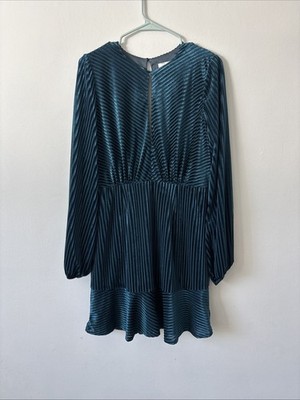 RYSE The Label teal blue ribbed Keyhole Long Sleeve  dress women's sz L