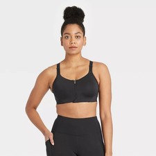 All in Motion Women's High Support Mesh Back Zip-Front Black Bra, Size 34C