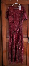 Baltic Born XL Burgundy Sequin Floral Mesh Long Dress Crew Neck Short Sleeve