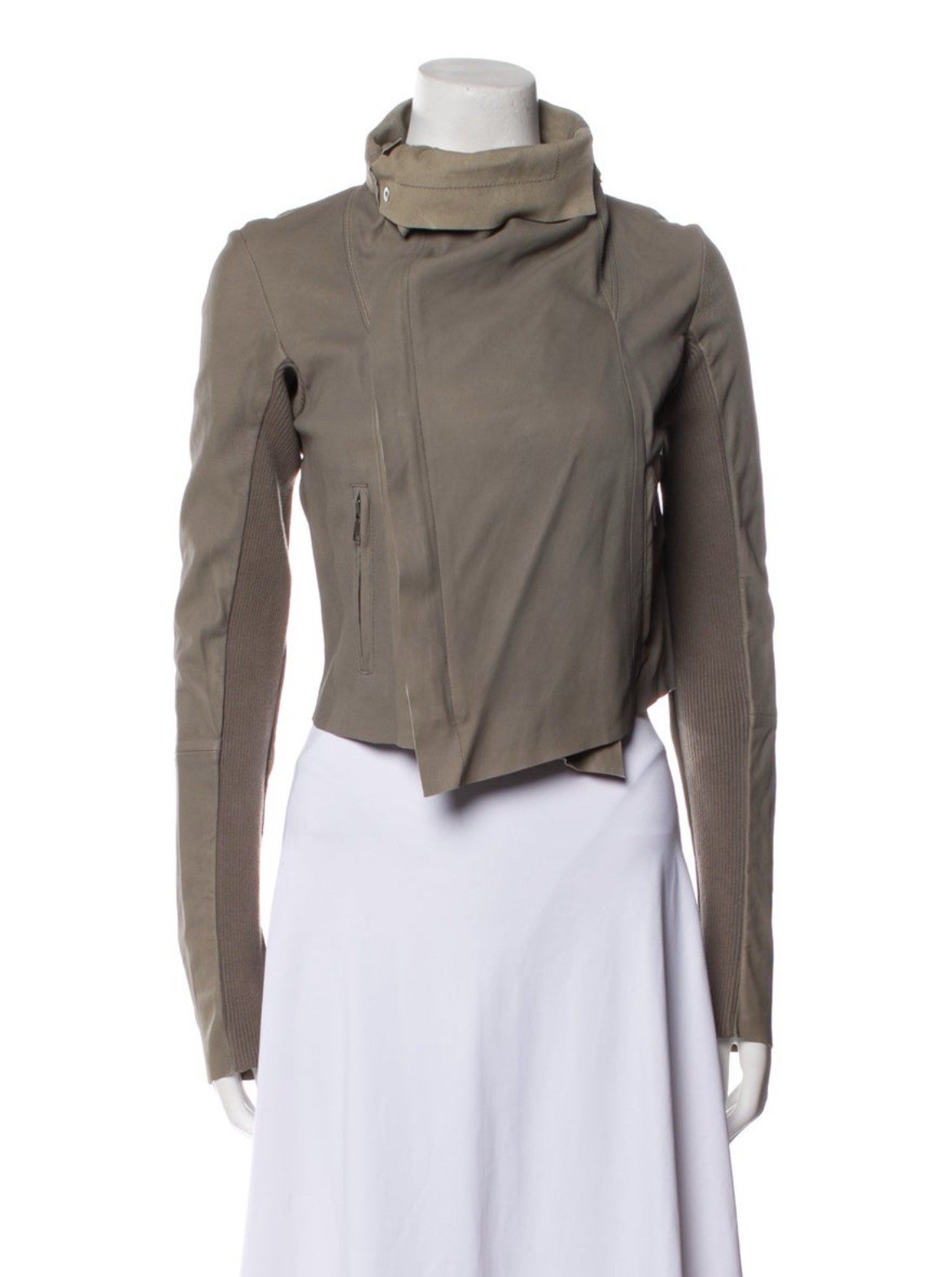 Veda Authentic Solid Gray 100% Leather Long Sleev… - image 1