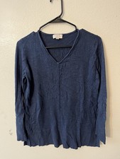 Ann Taylor Loft Long Sleeve Blue Knit V Neck Sweater Size Medium