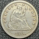 Genuine 1877-CC U.S. Seated Liberty Silver 25c - Carson City Mint - VF/XF Detail