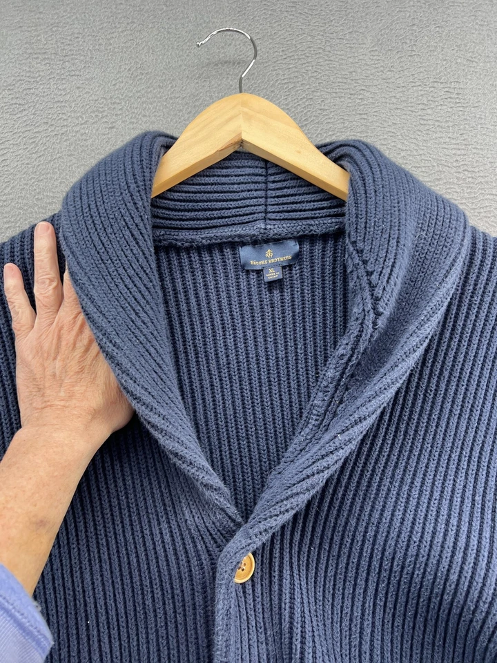 Cárdigan suéter Brooks Brothers cuello chal para hombre XL azul marino acanalado tejido botones Foto 3 de 4