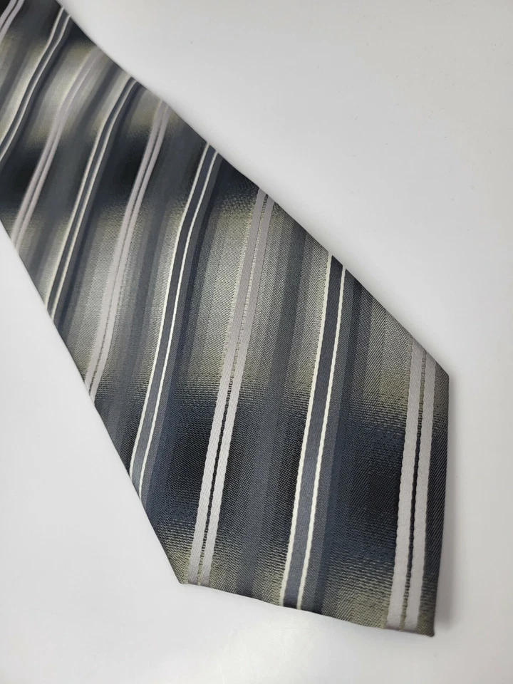 Corbata de poliéster John Ashford gris rayas plateadas para hombre 58 x 3,3/8 Foto 3 de 4