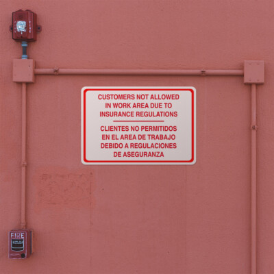 "Customers Not Allowed In Work Area" Vinyl Sticker Decal 8" | Insurance Regulation Sign