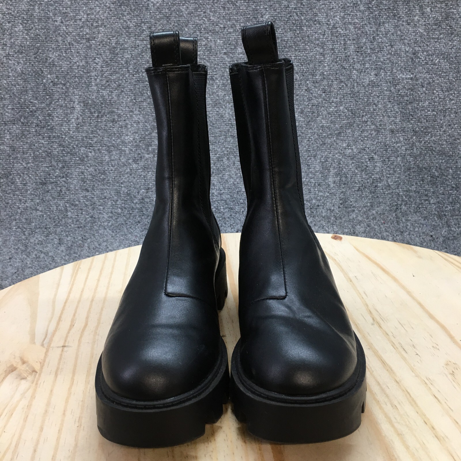 H & M Boots Womens 36 Chelsea Ankle Booties Black Pull On Chunk Heels Comfort