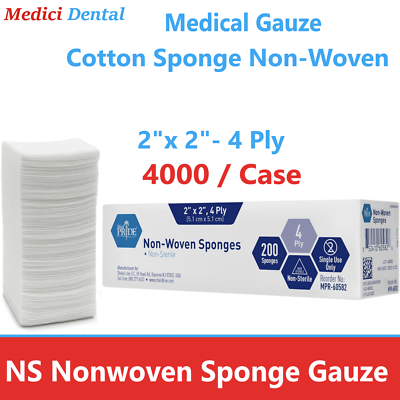 #ad Medical DENTAL Gauze Sponge Non Woven Sponges Cotton 2x2 4 Ply 4000 Cs. $35.95