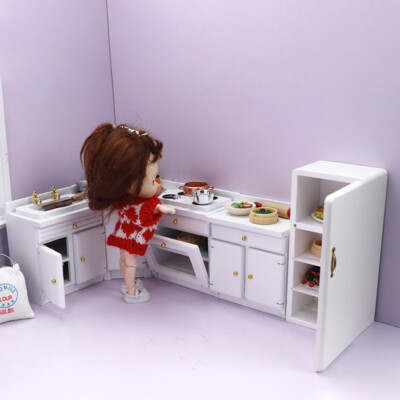 1:12 Scale Dollhouse Miniatures Furniture Lot Cupboard Sink Refrigerator  Decor