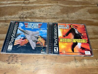 2 Paramount PS1 Games Mission: Impossible & Top Gun Fire at Will Complete Tested