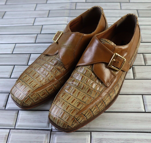 Stacy Adams Herren Krokodildruck Mönchsriemen Echtleder hellbraun/creme Slipper 11 - Bild 1 von 9