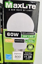 Lot 5 MAXLITE 60W Dimmable 2700K Soft White 800 Lumens 9W LED Replacement Bulbs
