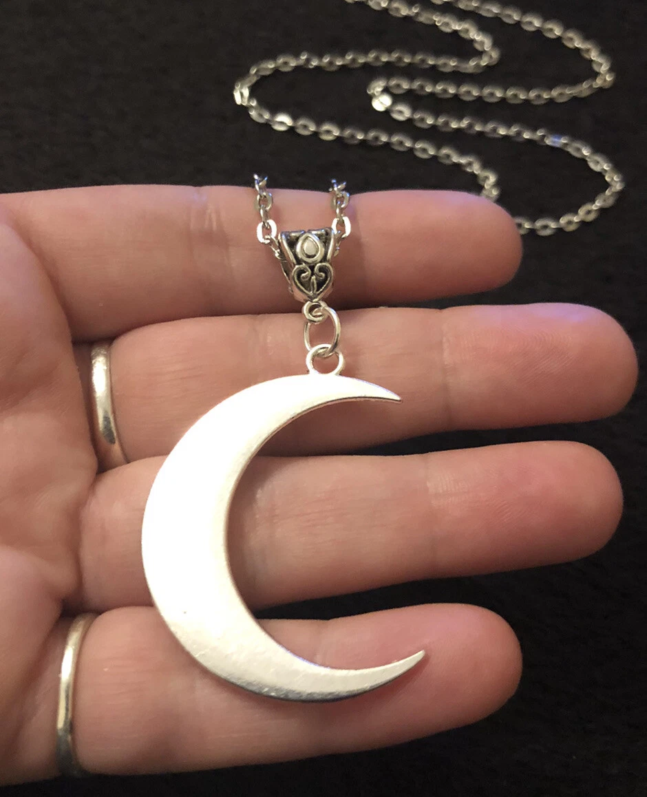 Fossilized Palm Root Crescent Moon Necklace in Fine Silver / Foxlark C