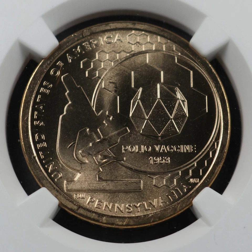 2019-P $1 American Innovation Pennsylvania Polio Vaccine NGC FDOI Brilliant Unc. - Image 3 of 4