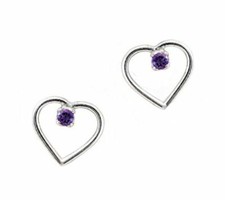 Sterling Silver Open Heart and Gemstone Stud Post Earrings, Amethyst