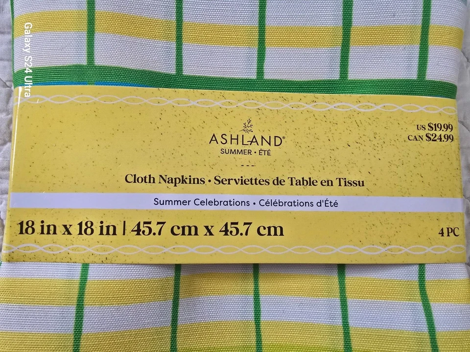 NEW Ashland Cloth Plaid Napkins Summer Celebrations 16"X18" Set Of 2 8 PC NIP - Image 3 of 4