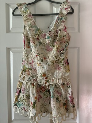 Just Me Dress S Tiered Crochet Lace Floral Boho | eBay
