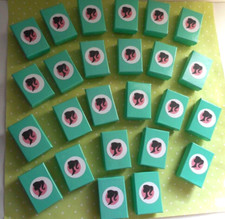 Vintage BARBIE SILHOUETTE TEAL BLUE SHOE BOXES LOT OF 25 - 1 7/8" x 1 1/4" x 5/8