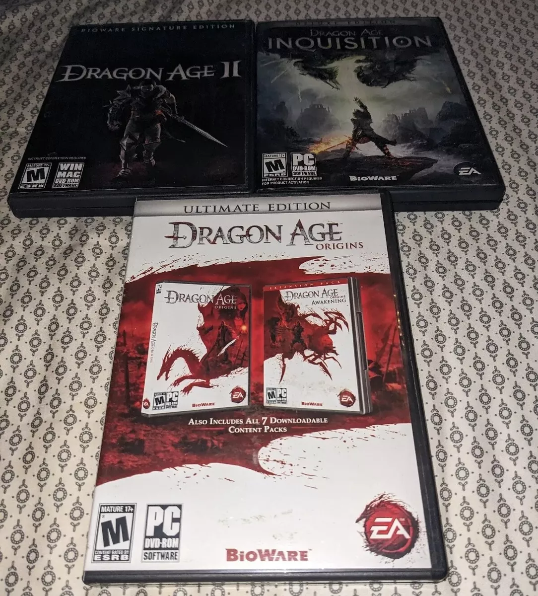 PC Cd-rom Game Lot X3 - Dragon Age: Origins, Inquisition, And Dragon Age II