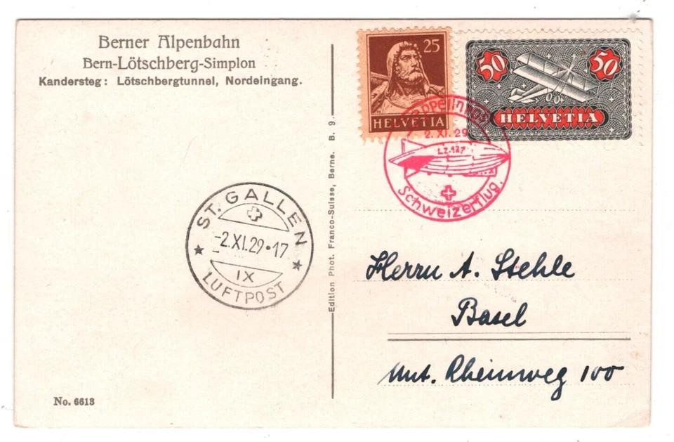 SWITZERLAND GRAF ZEPPELIN Air Mail 1930 Card 1st Landing *St Gallen* Basel KZ2 - Image 2 of 4