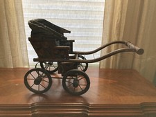 Vintage Child's Baby Buggy Carriage Stroller for Doll Wicker Rattan 18 x 9 x 15"
