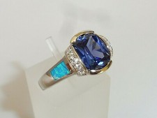 Ladies Ring Sterling 925 Solid Silver Opal Sapphire & 2 Carat Tanzanite Ring