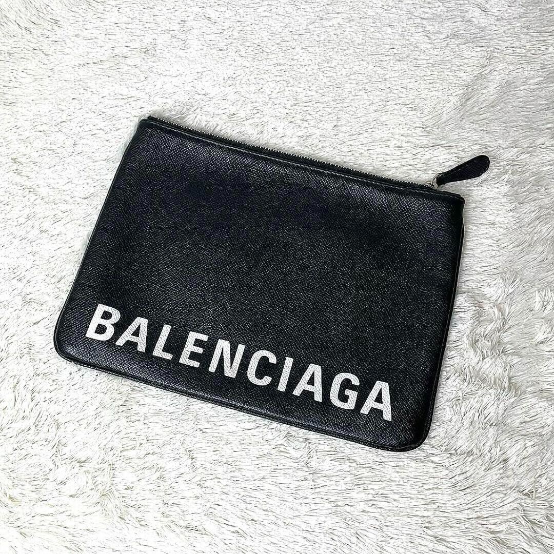 BALENCIAGA logo leather Clutch bag pouch zip color black fashion