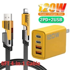 Multi Fast Charging Phone Cable & Wall Charger USB A/USB C to Type C 65W 4-in-1
