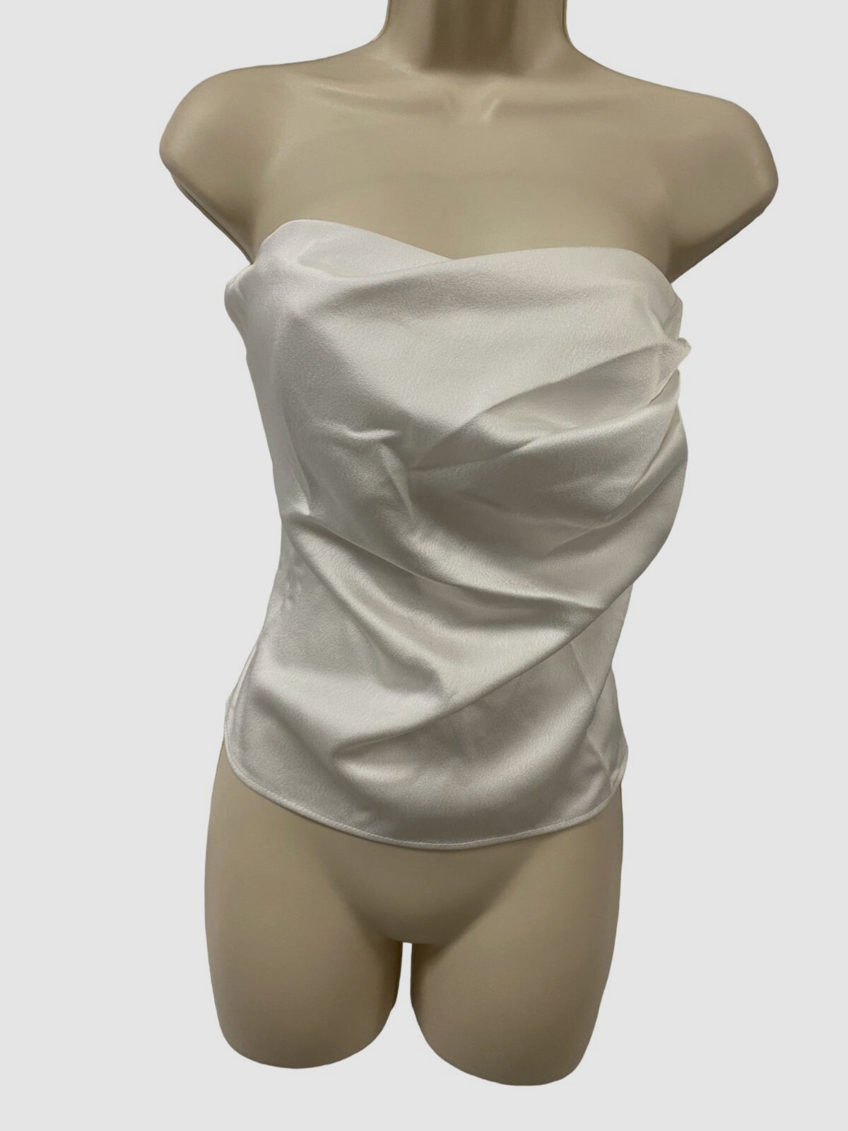 $252 Rozie Corsets Women's White Satin Draped Open Back Top Size FR 42/US 10