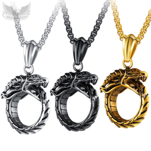 Massiver Drachen-Anhänger Edelstahl vergoldet silber schwarz Kette Drache Ring - Bild 1 von 7