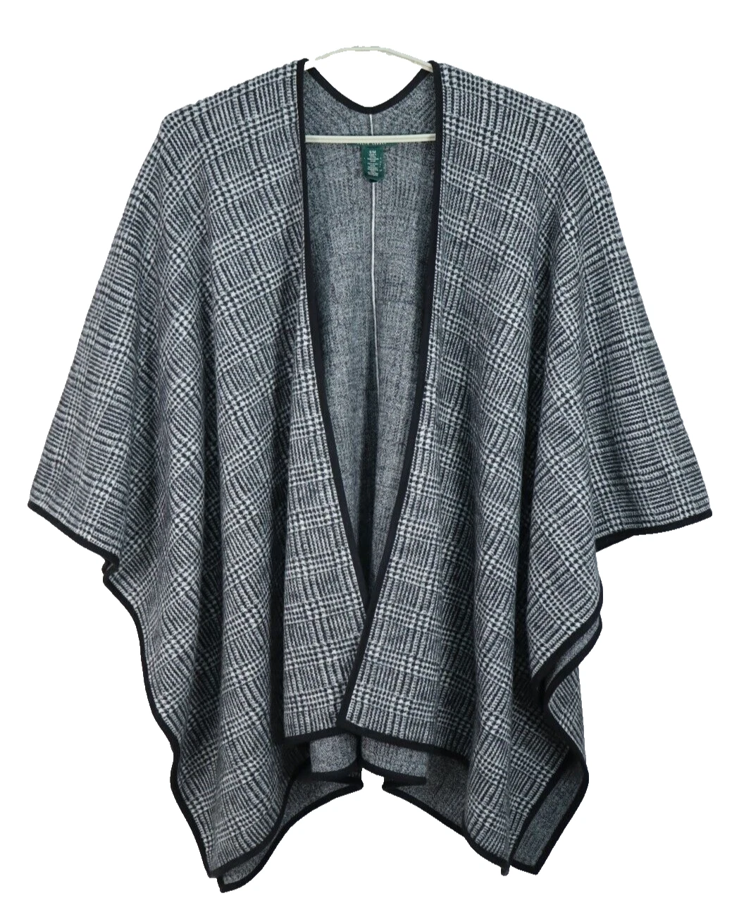 RALPH LAUREN Women's Thick Stretch 100% Wool Poncho Plaid Black Gray Size S/M