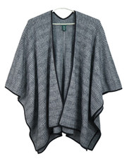 RALPH LAUREN Women's Thick Stretch 100 Wool Poncho Plaid Black Gray Size S/M