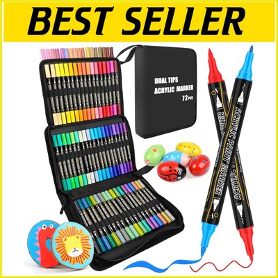 72 Colors Acrylic Paint Markers - Dual Tip with Brush & Fine Point for Artists