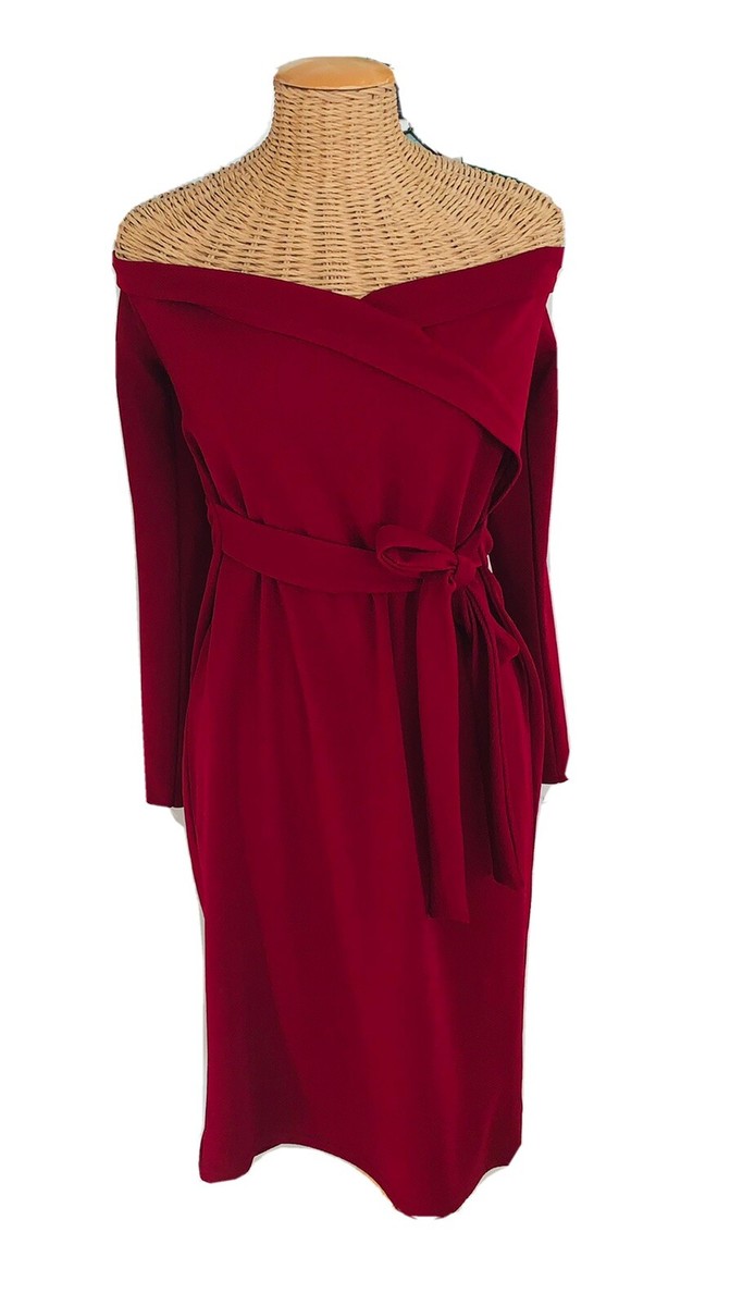 boohoo red dress midi Boohoo Burgundy Women’s Off The Shoulder Midi Dress